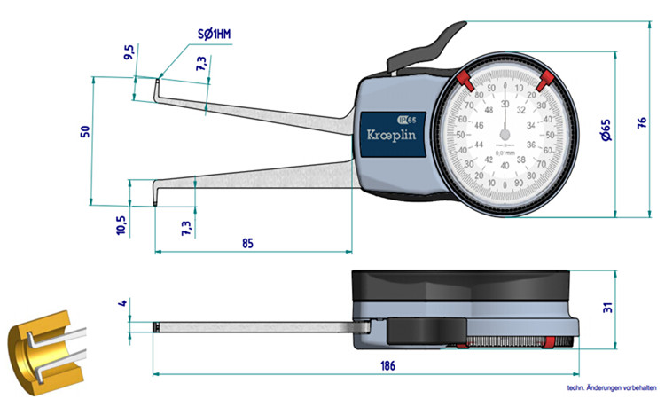 德國針盤式內(nèi)卡規(guī)H230尺寸圖 