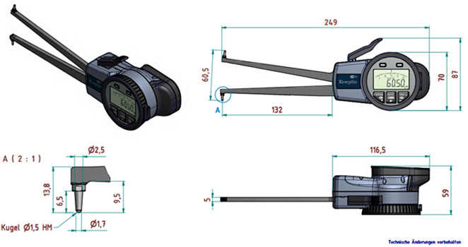 德國數顯內測卡規G330尺寸圖 