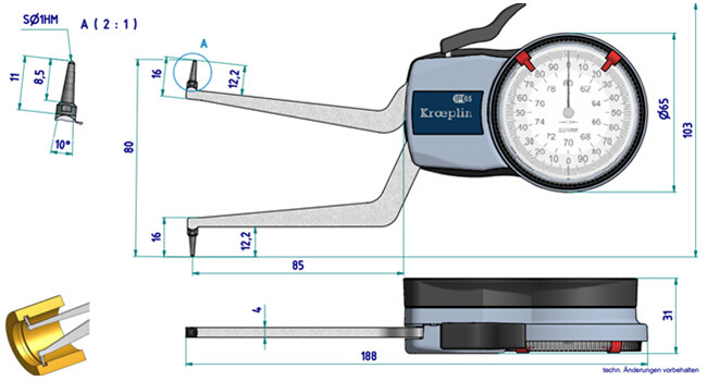 德國kroeplin指針式內卡規H260尺寸圖 