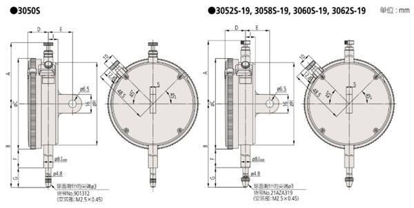 三豐指針式百分表3058S-19尺寸圖 