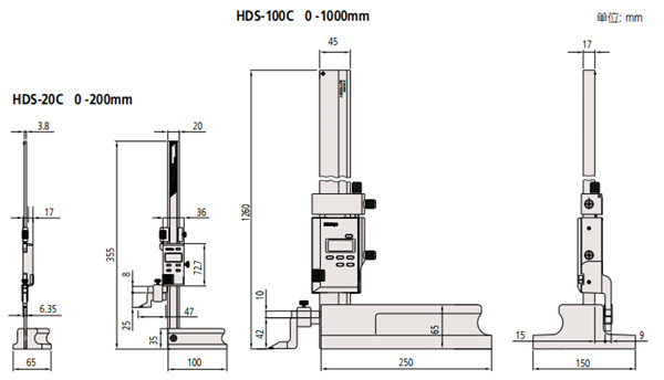 日本三豐數顯高度尺570-227尺寸圖 
