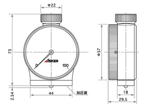 日本ASKER橡膠硬度計(jì)C型尺寸圖 