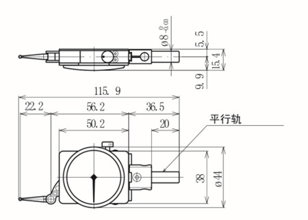 西鐵城杠桿式測微器1T-100尺寸圖 