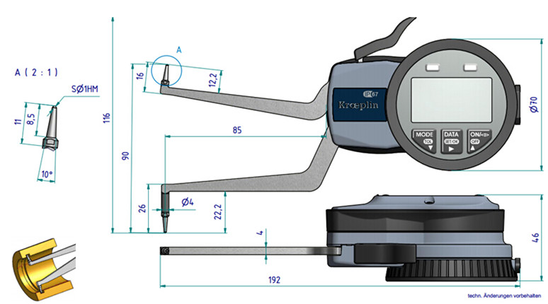 德國kroeplin數顯內測卡規G270尺寸圖 