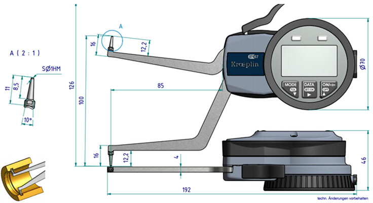 德國數顯內徑測量卡規G280尺寸圖 