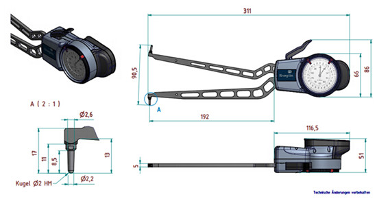 德國指針式內卡規H440尺寸圖 