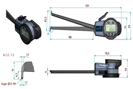 德國數(shù)顯內(nèi)卡規(guī)G415尺寸圖 