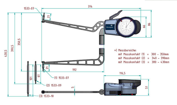 德國Kroeplin內徑卡規H4M300尺寸圖