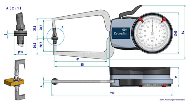 指針式外卡規D220T尺寸圖 