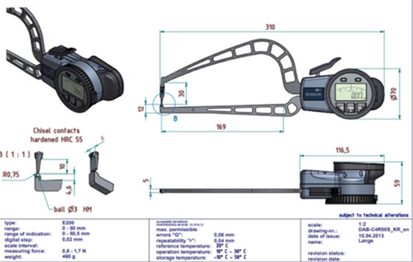 德國壁厚卡規C4R50S尺寸圖 