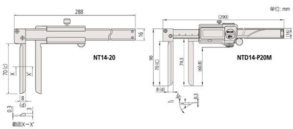 日本三豐內徑數顯卡尺573-642-20尺寸圖 