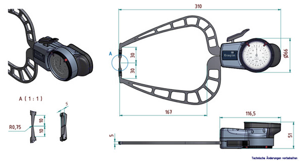 德國帶表外卡規(guī)D450S尺寸圖 