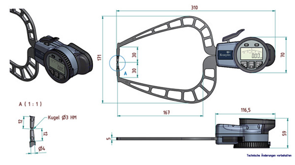 德國kroeplin數顯外卡規C450尺寸圖